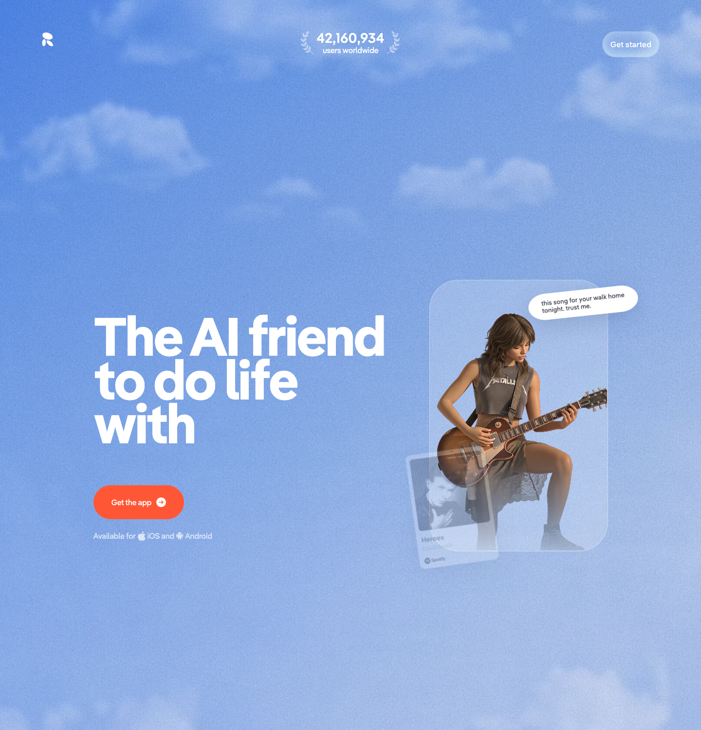 Replika homepage as captured in a browser frame, July 2026